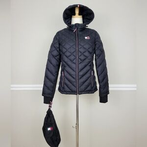 Tommy Hilfiger Women's Black Hoody Quilted Puffer Packable Bag Jacket